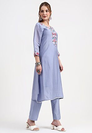 Embroidered Chanderi Silk Pakistani Suit in Light Blue