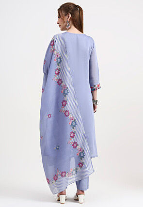 Embroidered Chanderi Silk Pakistani Suit in Light Blue