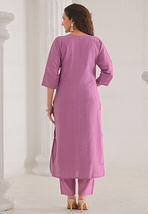 Embroidered Chanderi Silk Pakistani Suit in Light Purple