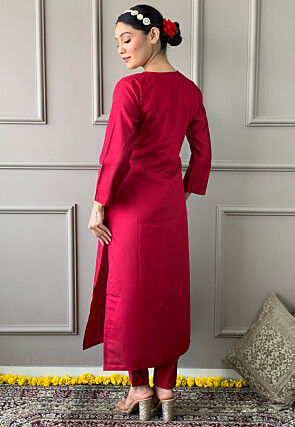 Embroidered Chanderi Silk Pakistani Suit in Pink