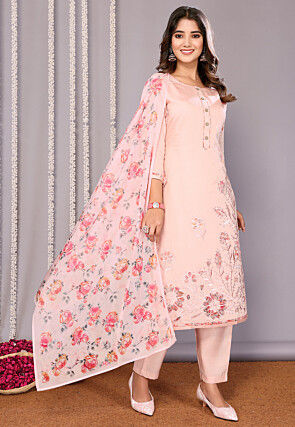 Embroidered Chanderi Silk Pakistani Suit in Pink