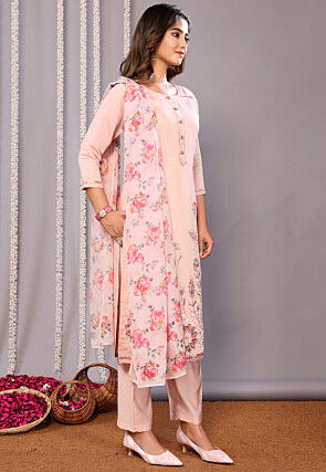 Embroidered Chanderi Silk Pakistani Suit in Pink