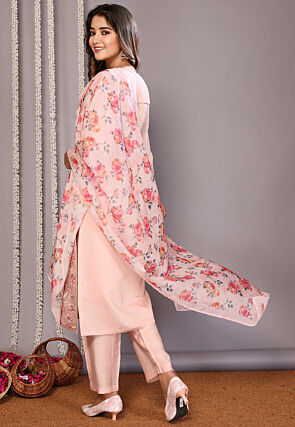 Embroidered Chanderi Silk Pakistani Suit in Pink