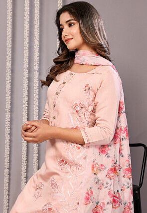 Embroidered Chanderi Silk Pakistani Suit in Pink
