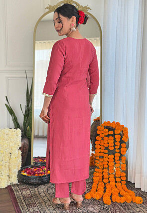 Embroidered Chanderi Silk Pakistani Suit in Pink