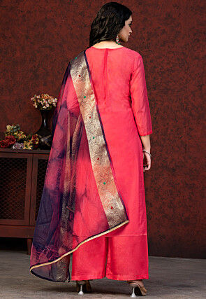 Embroidered Chanderi Silk Pakistani Suit in Pink