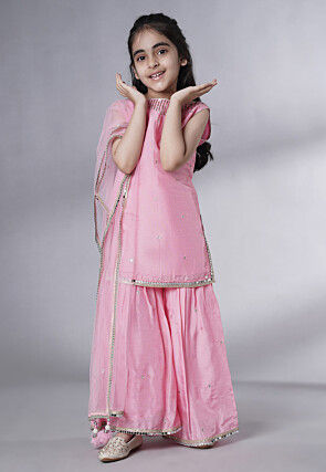 Embroidered Chanderi Silk Pakistani Suit in Pink