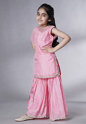 Embroidered Chanderi Silk Pakistani Suit in Pink