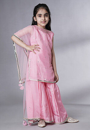 Embroidered Chanderi Silk Pakistani Suit in Pink