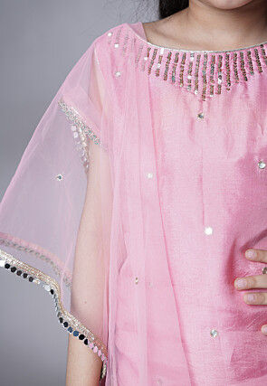 Embroidered Chanderi Silk Pakistani Suit in Pink