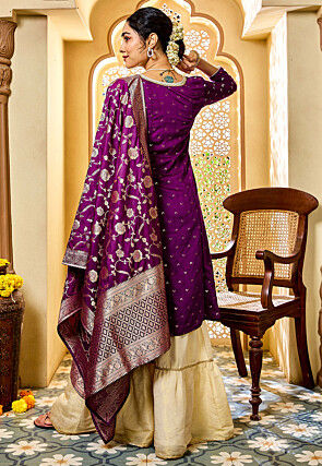 Embroidered Chanderi Silk Pakistani Suit in Purple