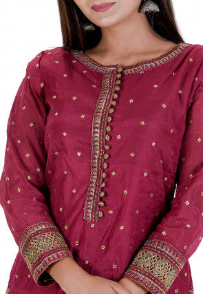 Embroidered Chanderi Silk Pakistani Suit in Wine
