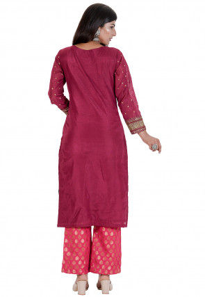Embroidered Chanderi Silk Pakistani Suit in Wine