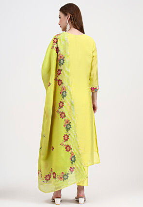 Embroidered Chanderi Silk Pakistani Suit in Yellow