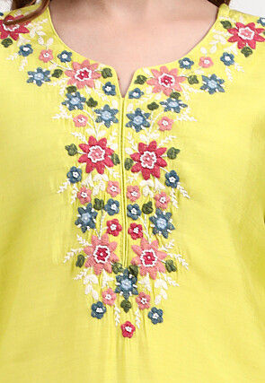 Embroidered Chanderi Silk Pakistani Suit in Yellow