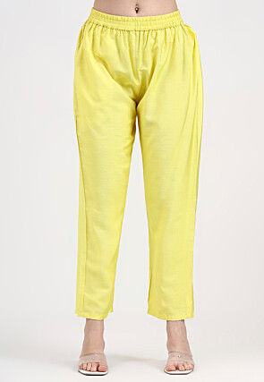 Embroidered Chanderi Silk Pakistani Suit in Yellow