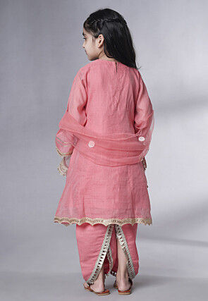Embroidered Chanderi Silk Punjabi Suit in Baby Pink