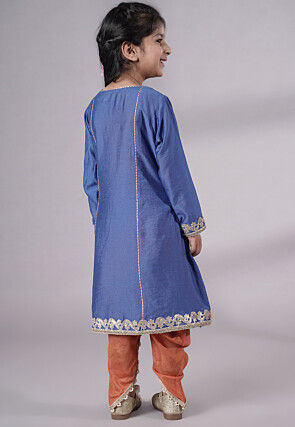 Embroidered Chanderi Silk Punjabi Suit in Blue