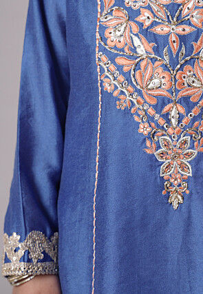 Embroidered Chanderi Silk Punjabi Suit in Blue