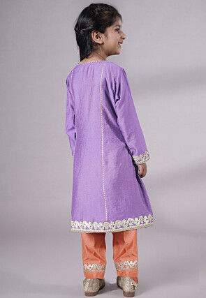 Embroidered Chanderi Silk Punjabi Suit in Light Purple