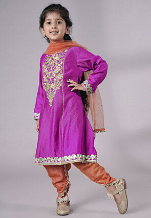 Embroidered Chanderi Silk Punjabi Suit in Magenta