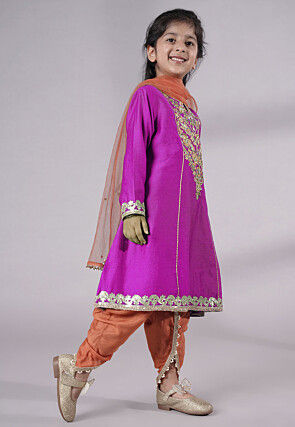 Embroidered Chanderi Silk Punjabi Suit in Magenta