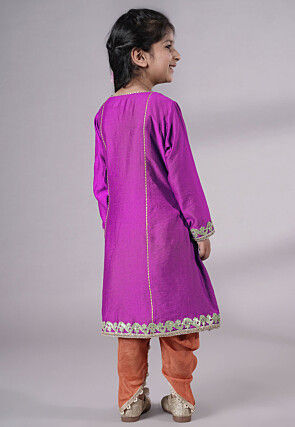 Embroidered Chanderi Silk Punjabi Suit in Magenta