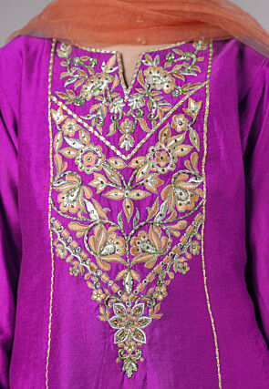Embroidered Chanderi Silk Punjabi Suit in Magenta