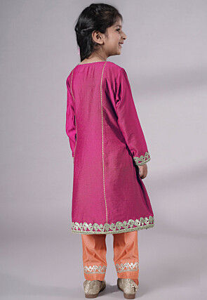 Embroidered Chanderi Silk Punjabi Suit in Magenta