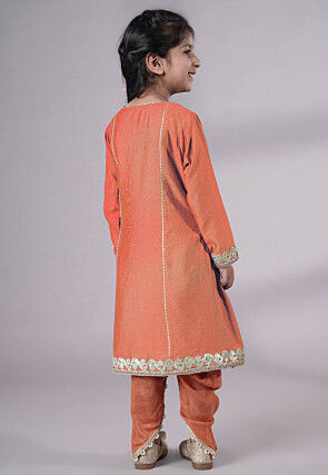 Embroidered Chanderi Silk Punjabi Suit in Peach