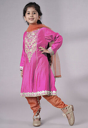 Embroidered Chanderi Silk Punjabi Suit in Pink
