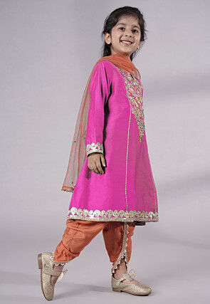 Embroidered Chanderi Silk Punjabi Suit in Pink