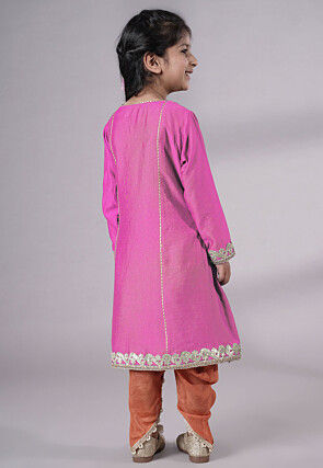 Embroidered Chanderi Silk Punjabi Suit in Pink