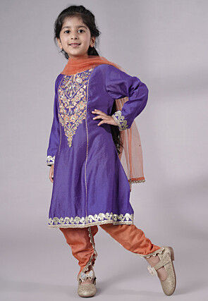 Embroidered Chanderi Silk Punjabi Suit in Purple