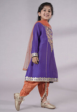 Embroidered Chanderi Silk Punjabi Suit in Purple