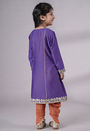 Embroidered Chanderi Silk Punjabi Suit in Purple