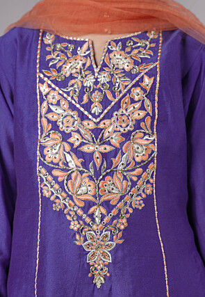 Embroidered Chanderi Silk Punjabi Suit in Purple