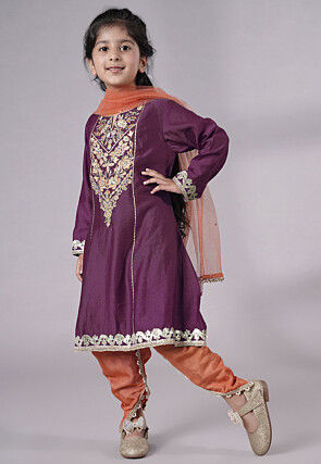 Embroidered Chanderi Silk Punjabi Suit in Wine