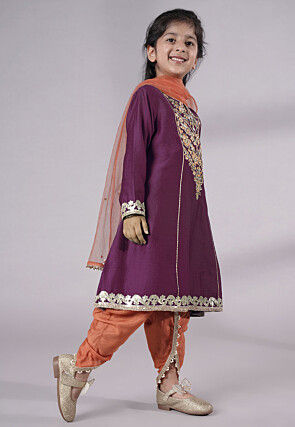 Embroidered Chanderi Silk Punjabi Suit in Wine