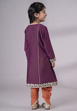 Embroidered Chanderi Silk Punjabi Suit in Wine