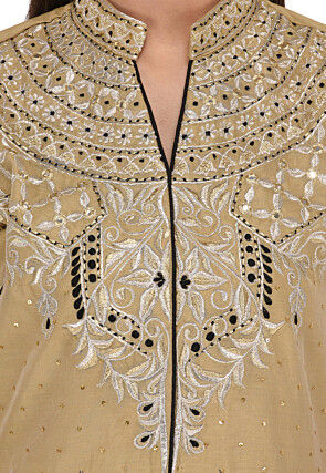 Embroidered Chanderi Silk Sharara Lehenga in Beige