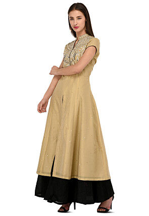 Embroidered Chanderi Silk Sharara Lehenga in Beige