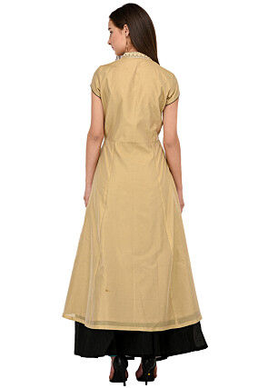 Embroidered Chanderi Silk Sharara Lehenga in Beige