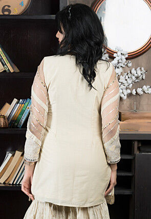 Embroidered Chanderi Silk Straight Kurta in Beige