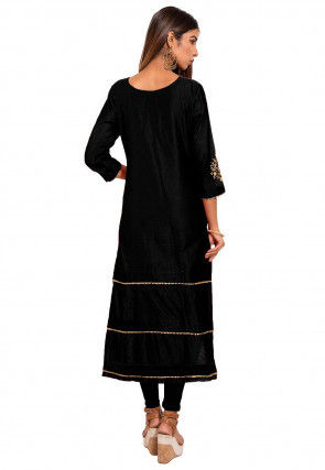 Embroidered Chanderi Silk Straight Suit in Black