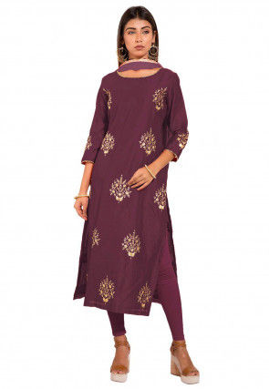 Embroidered Chanderi Silk Straight Suit in Purple