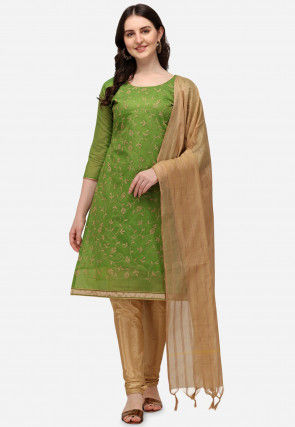 Embroidered Chanderi Silk Straight Suit in Green