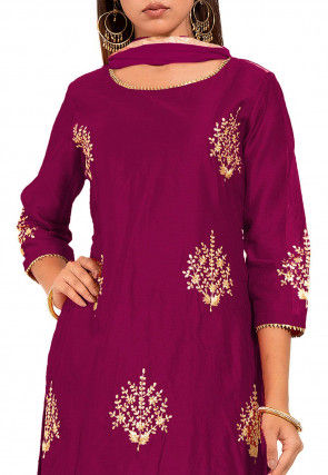 Embroidered Chanderi Silk Straight Suit in Magenta