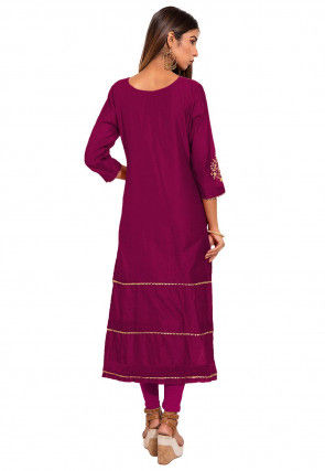 Embroidered Chanderi Silk Straight Suit in Magenta