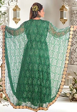 Embroidered Chantelle Net Moroccan Kaftan in Green
